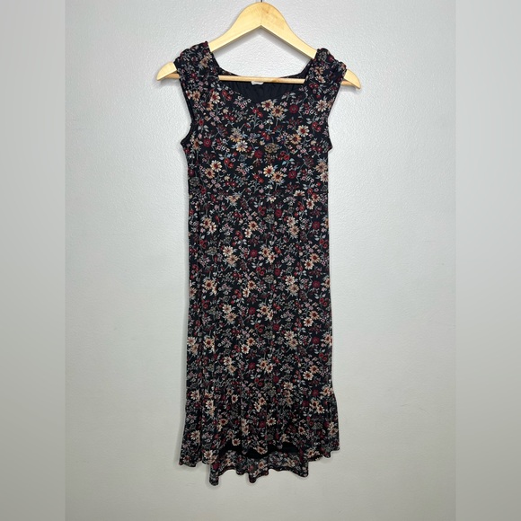 Abercrombie Kids Girls Floral Black Midi Dress, Church Wedding Modest Size 15-16 - Picture 1 of 8